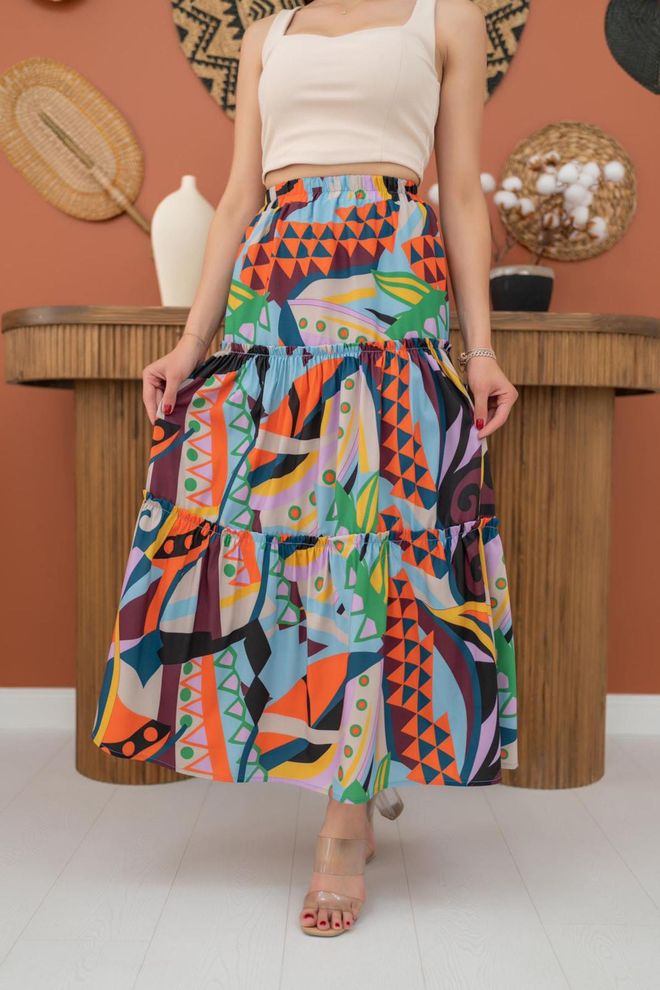 Elisa Gonna Colorata: Arancione E Blu Abbigliamento all'ingrosso Casuale