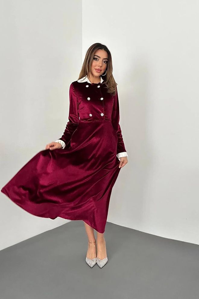 L&C Vestito Bordeaux Fit And Flare Midi Abbigliamento all'ingrosso Compleanno