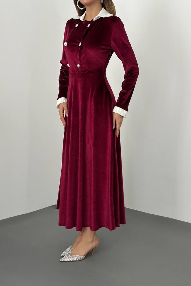 L&C Vestito Bordeaux Fit And Flare Midi Abbigliamento all'ingrosso Formale