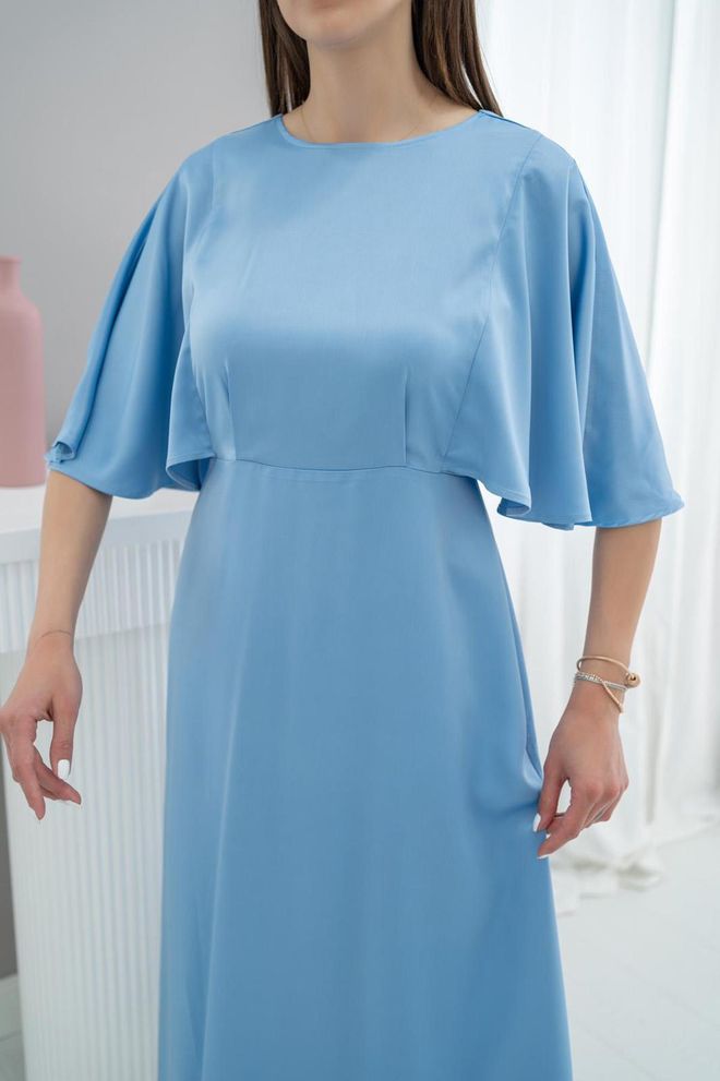 L&C Vestido Midi Azul Elegante Em Linha A Com Mangas Capa Roupas por atacado Primavera