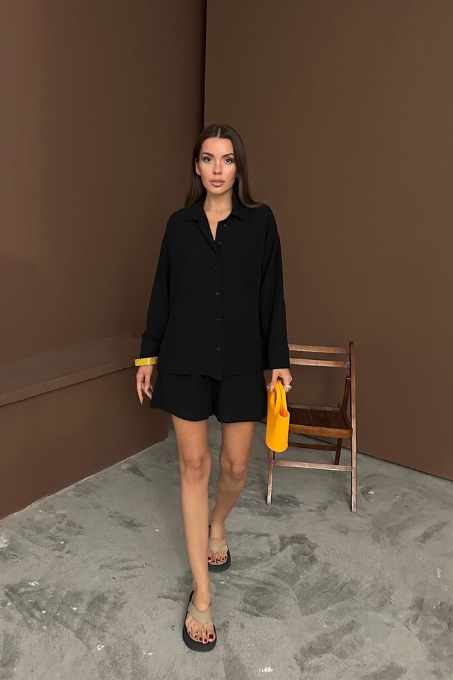 Elisa Черен Ленен Костюм Alacati На Едро Дрехи на едро Небрежен