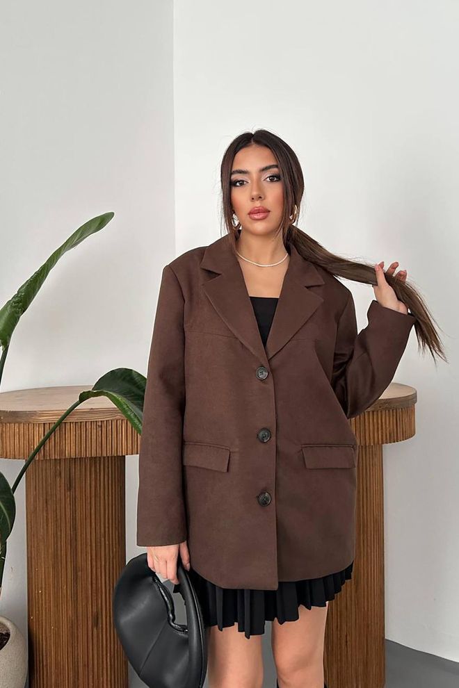 Elisa Giacca Blazer Monopetto Marrone Formale Vintage Abbigliamento all'ingrosso Casuale