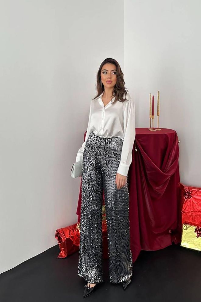 Elisa Pantaloni Palazzo Eleganti Argento Abbigliamento all'ingrosso Formale