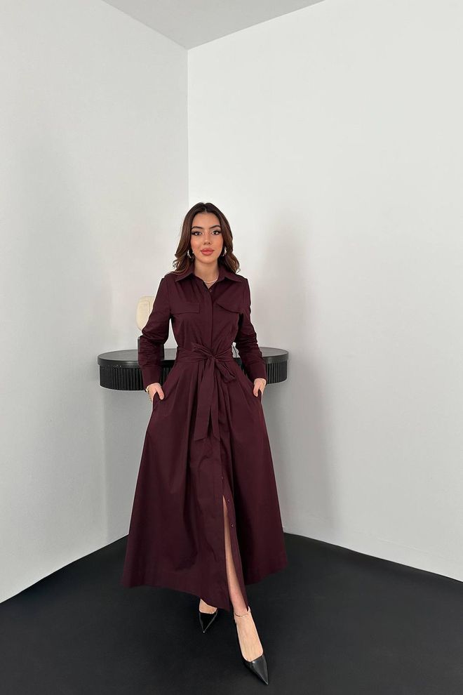 Elisa Vestido Camisa Formal Elegante Rojo Clarete Ropa al por mayor Modesto