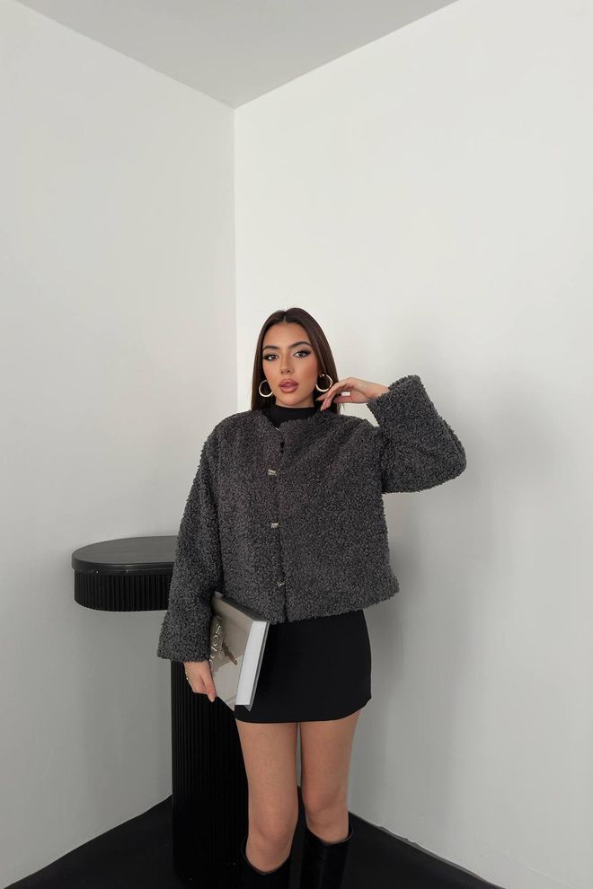 Elisa Giacca Teddy Grigio Oversize Con Chiusura A Scatto Abbigliamento all'ingrosso Casuale