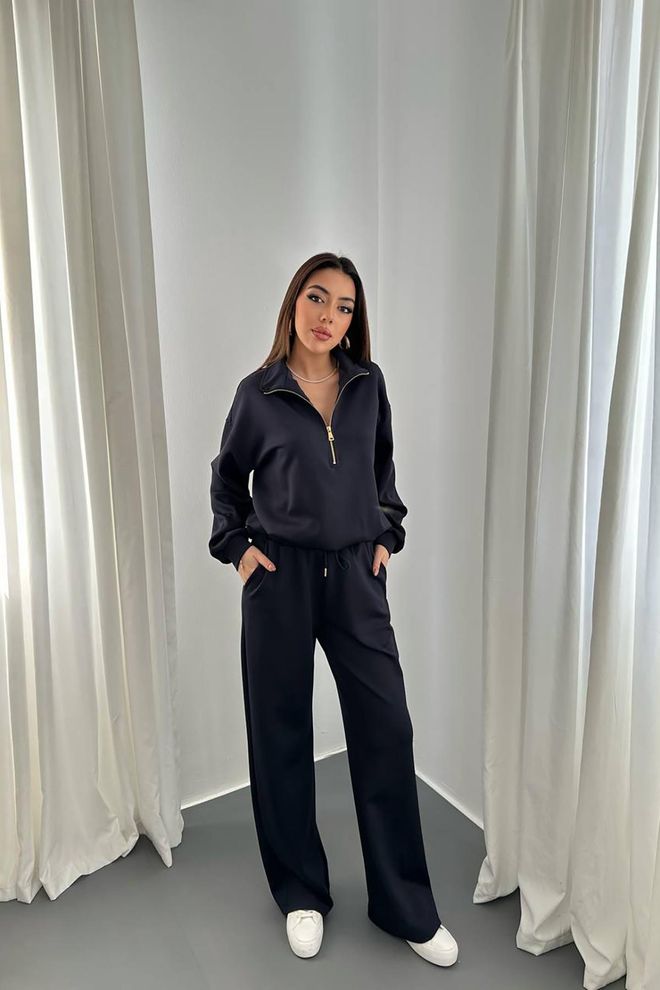 Elisa Set Nero Casuale Sport Abbigliamento Di Strada Modesto Abbigliamento all'ingrosso Modesto