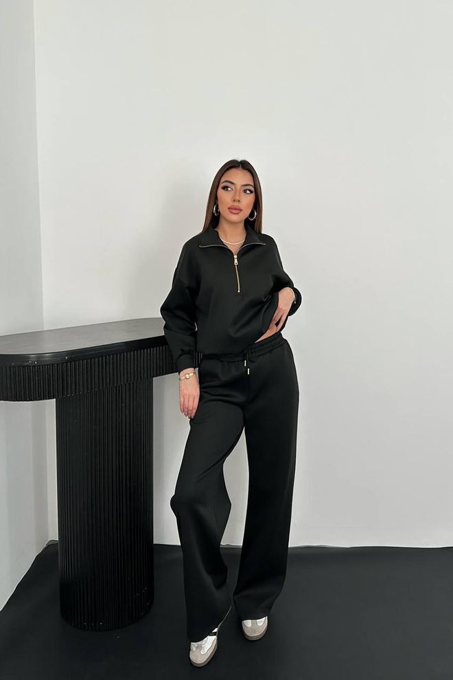 Elisa Set Nero Casuale Sportivo Abbigliamento Di Strada Abbigliamento all'ingrosso Modesto