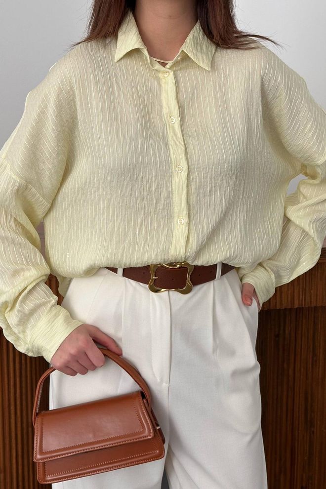 Elisa Beige Oversized Fit Shirt With Notched Neck Wholesale Clothing Spring