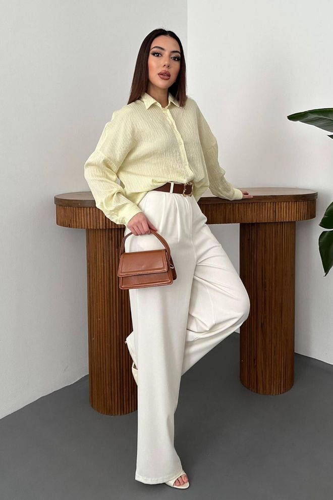 Elisa Beige Oversized Fit Shirt With Notched Neck Wholesale Clothing Lounge