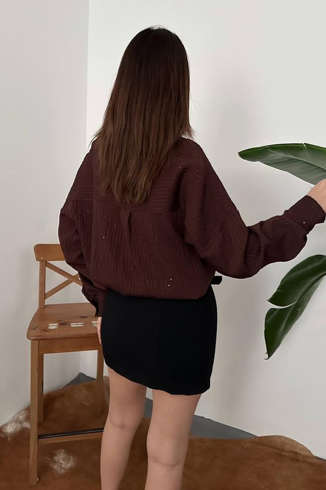 Elisa Claret Red Striped Oversized Polo Neck Shirt Wholesale Clothing Formal