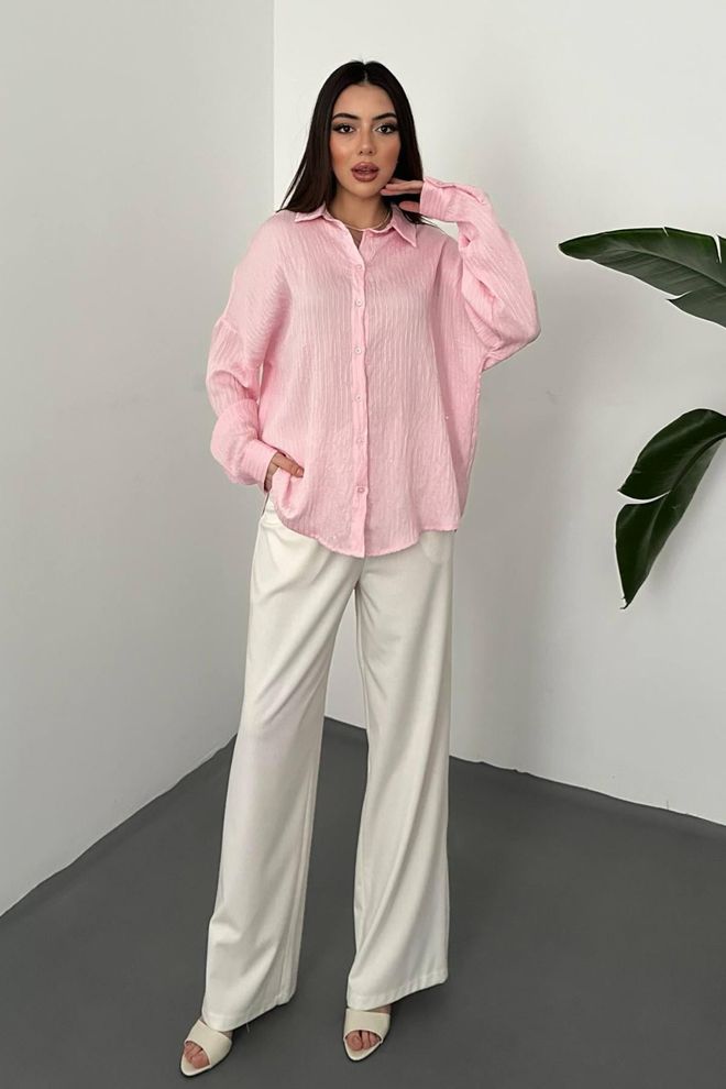 Elisa Pink Striped Oversized Polo Neck Shirt Wholesale Clothing Lounge