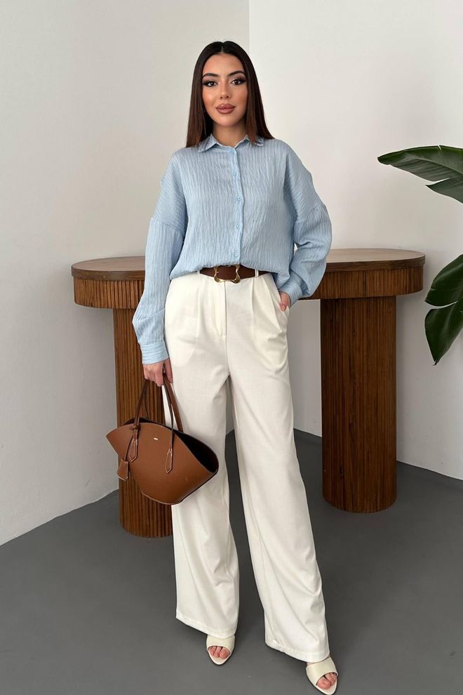 Elisa Blue Oversized Polo Neck Shirt Wholesale Clothing Work