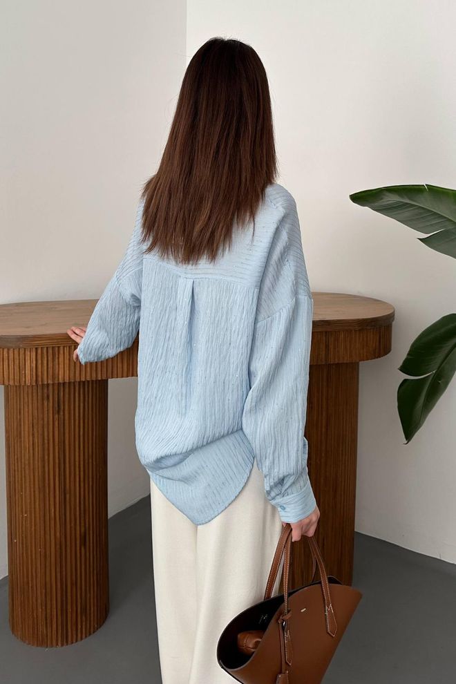Elisa Blue Oversized Polo Neck Shirt Wholesale Clothing Formal
