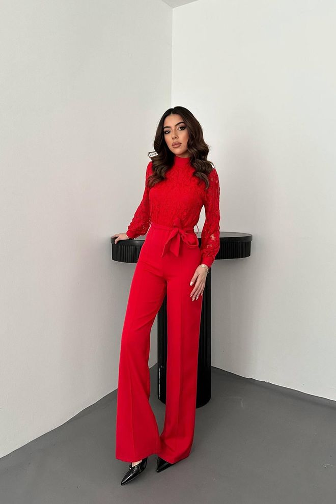 Elisa Lace Top Jumpsuit Red Wholesale Clothing Formal