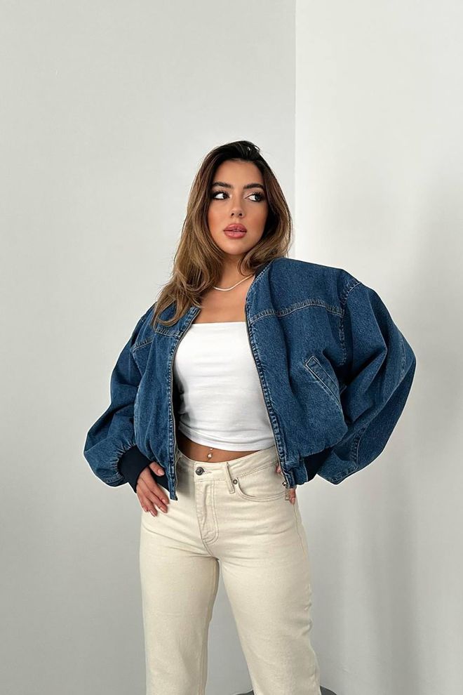 Elisa Denim Bomber Jacket Blue Wholesale Clothing Casual
