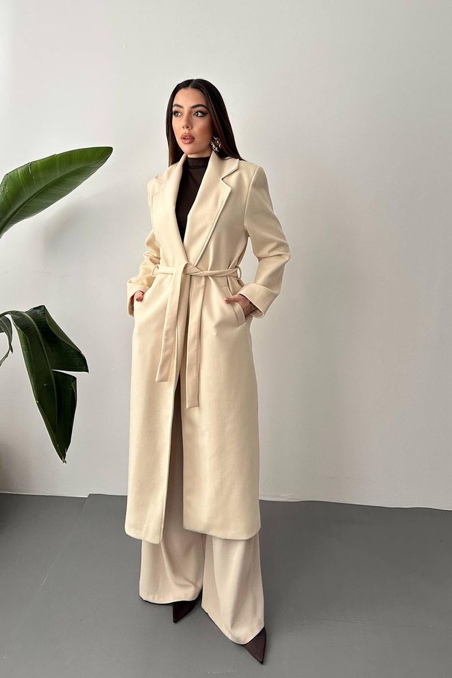 Elisa Women's Coat With Belt Closure Beige Wholesale Clothing Casual