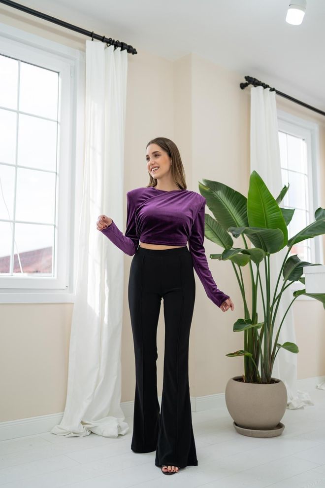 Elisa Velvet Blouse Purple Wholesale Clothing Polyester