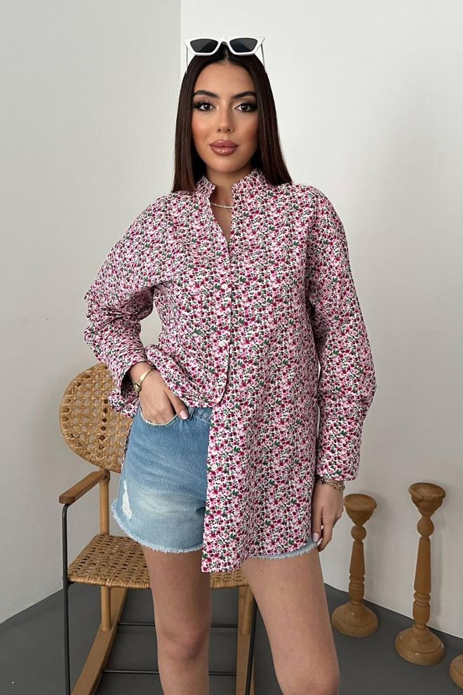 Elisa V Yakalı Ve Desenli Gömlek Kırmızı Toptan Giyim Gündelik