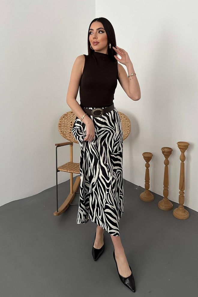 Elisa Falda Elástica De Satén Negro Ropa al por mayor Casual