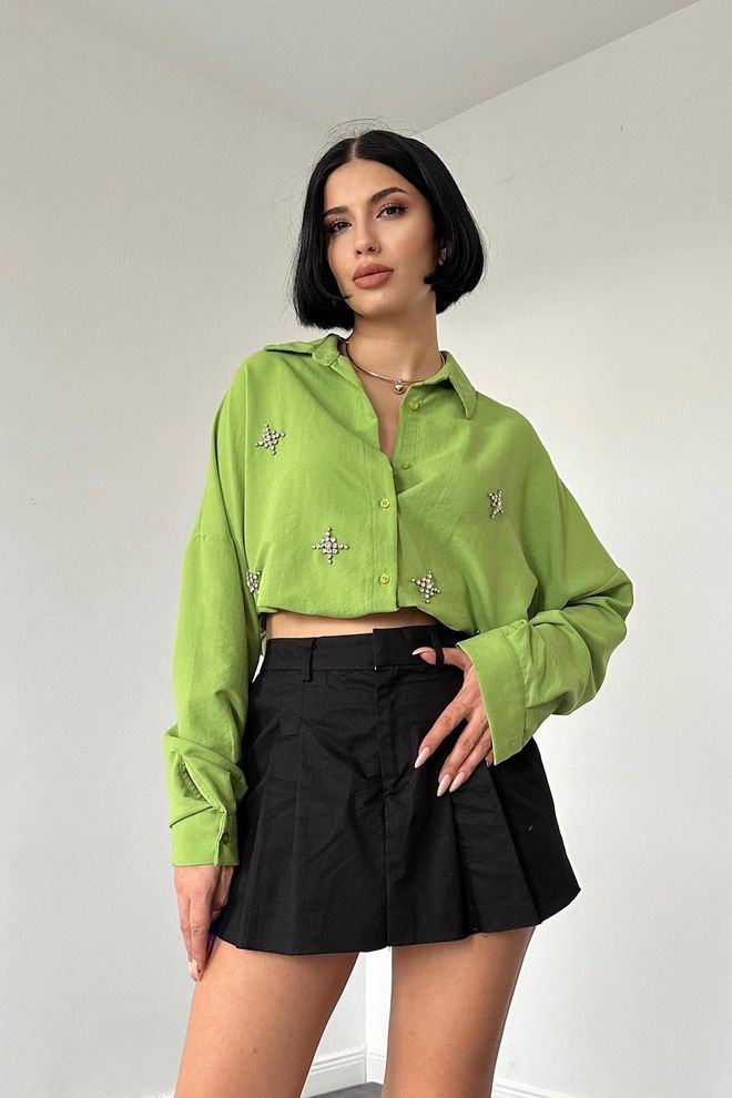 Elisa Classic Pattern Hand Embroidered Shirt Green Wholesale Clothing Casual