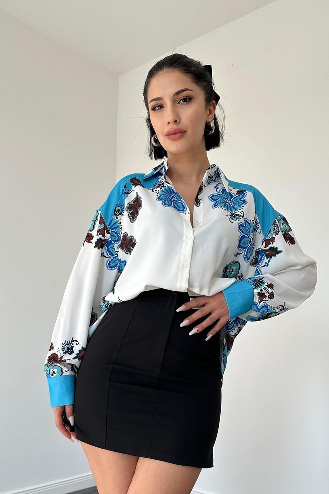 Elisa Floral Printed Shirt Blue Wholesale Clothing Casual