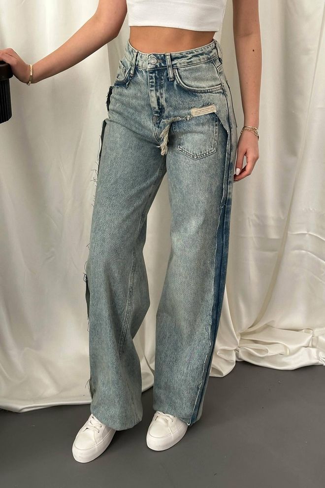 Elisa Side Slit Jeans Trousers Snow Wash Wholesale Clothing Birthday