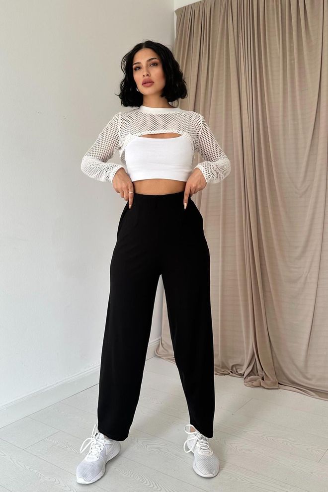 Elisa Dart Elastic Detailed Trousers Black Wholesale Clothing Casual