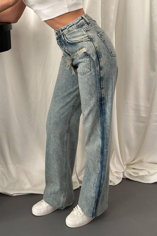 Elisa Side Slit Jeans Trousers Snow Wash Wholesale Clothing Spring