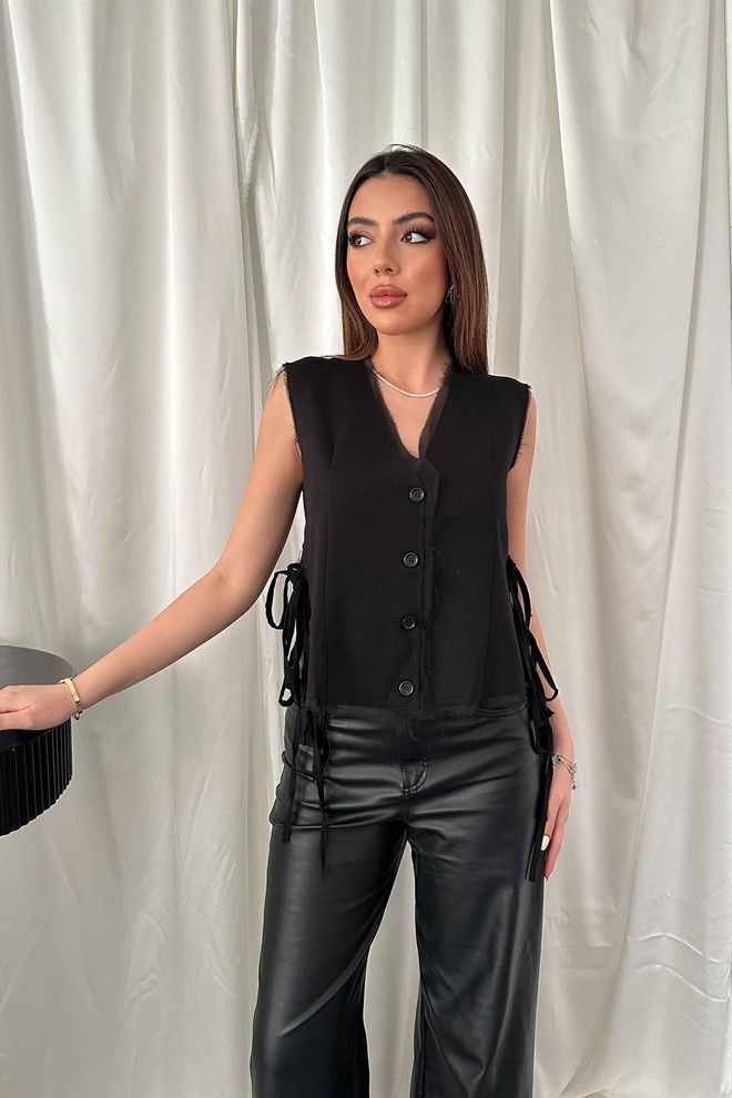 Elisa Kamizelka Z Koronkowymi Bokami Czarna Hurtowa sprzedaż odzieży Casual