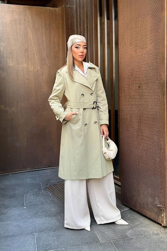 Elisa Long Belted Trench Coat Khaki Wholesale Clothing Casual