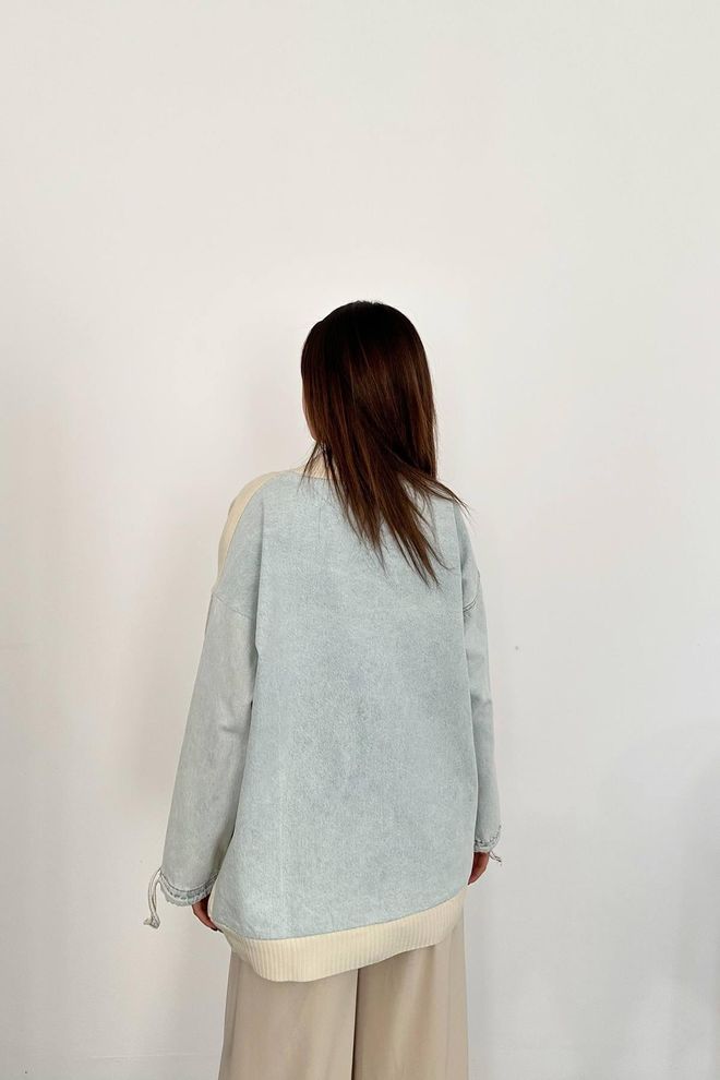 Elisa Garnished Denim Cardigan Blue Wholesale Clothing 4