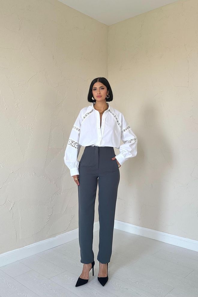 Elisa Darted And Skinny Leg Trousers Smoke Wholesale Clothing Formal