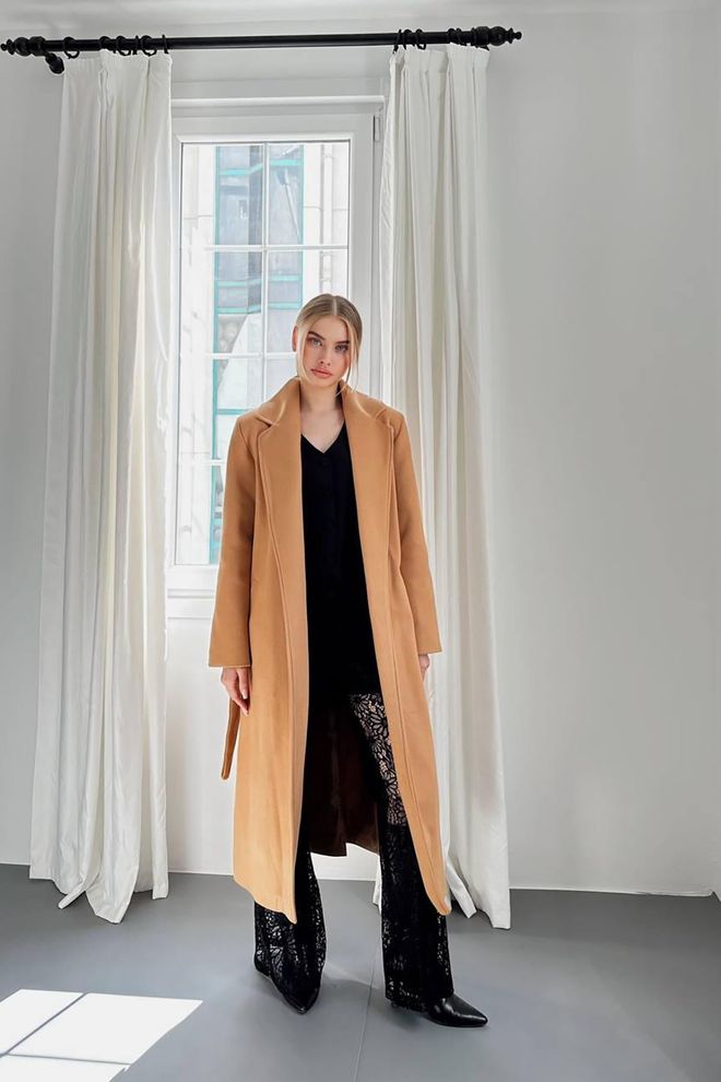 Elisa Belted Midi Coat Camel Wholesale Clothing Casual