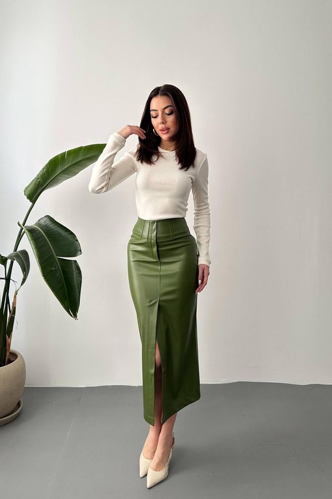 Elisa Slit And Embroidered Placket Skirt Light Khaki Wholesale Clothing Casual