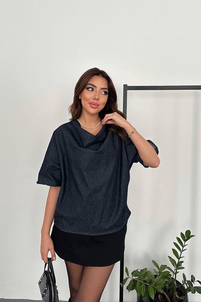 Elisa Denim Blouse Blue Wholesale Clothing Casual