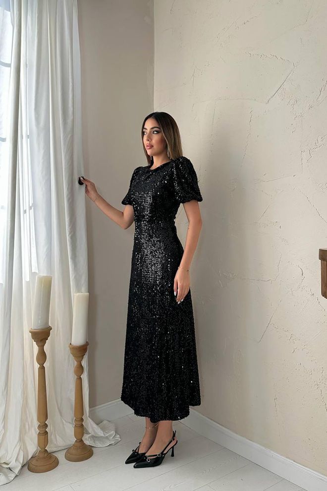 Elisa Sequin Dress Black Wholesale Clothing Elegant
