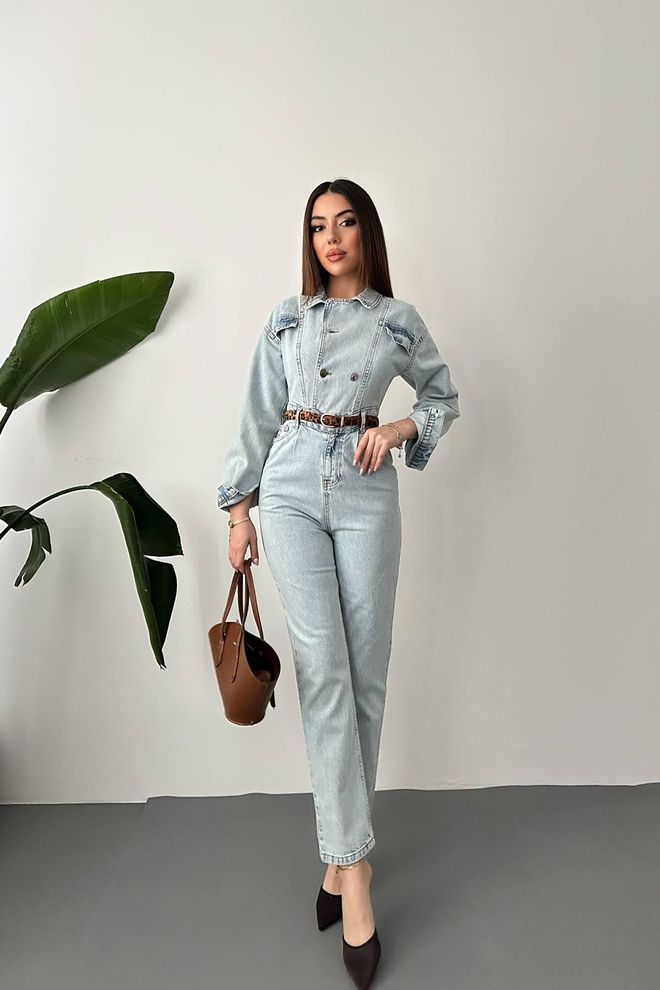 Elisa Snow Wash Blue Denim Overalls Wholesale Clothing Casual