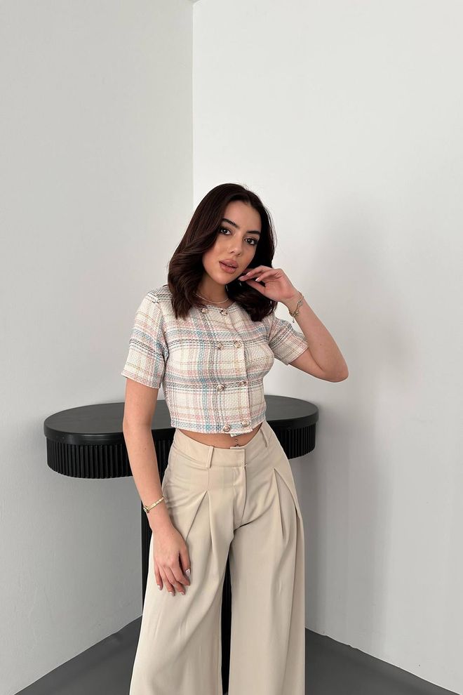 Elisa White Striped And Buttoned Blouse Wholesale Clothing Casual