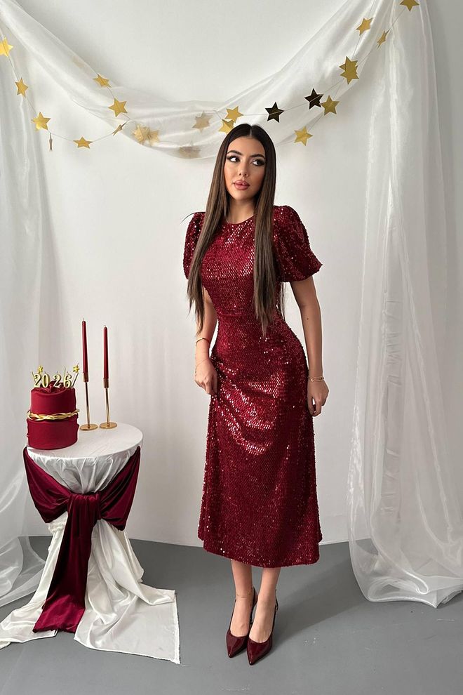 Elisa Sequin Dress Claret Red Wholesale Clothing No Fabric