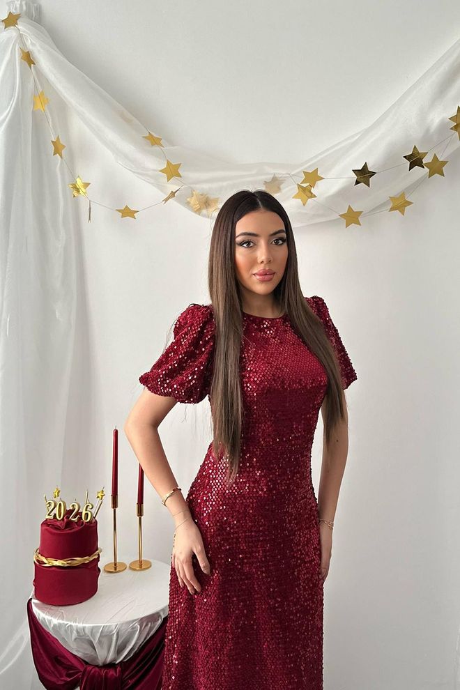Elisa Sequin Dress Claret Red Wholesale Clothing Spring