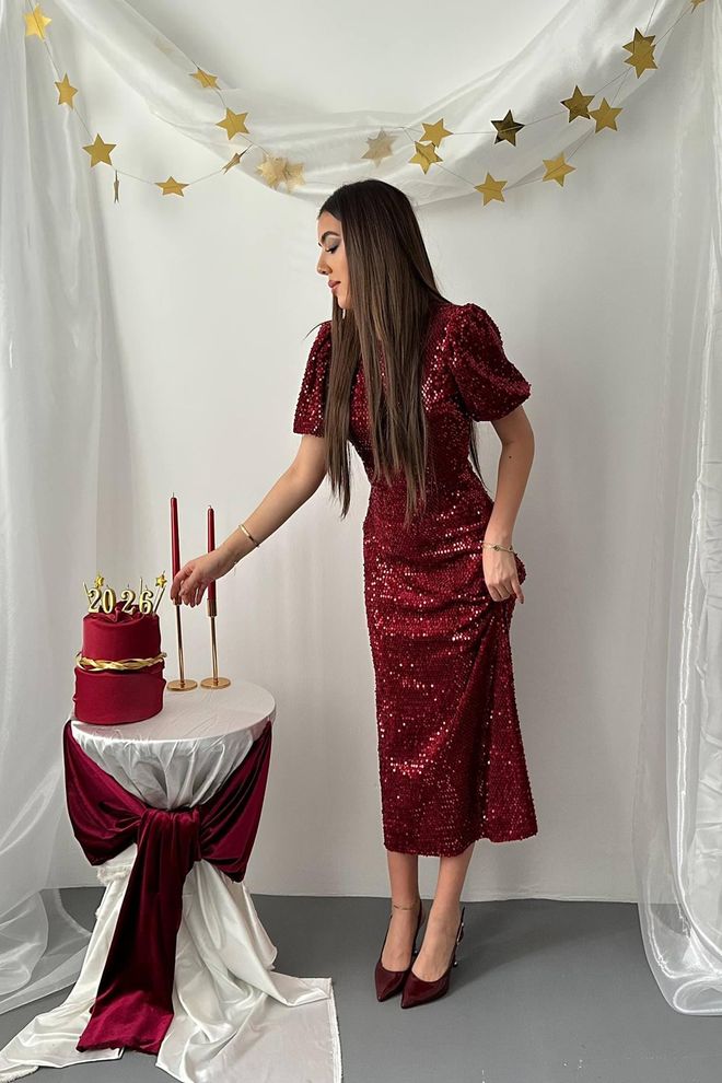 Elisa Sequin Dress Claret Red Wholesale Clothing Cocktail