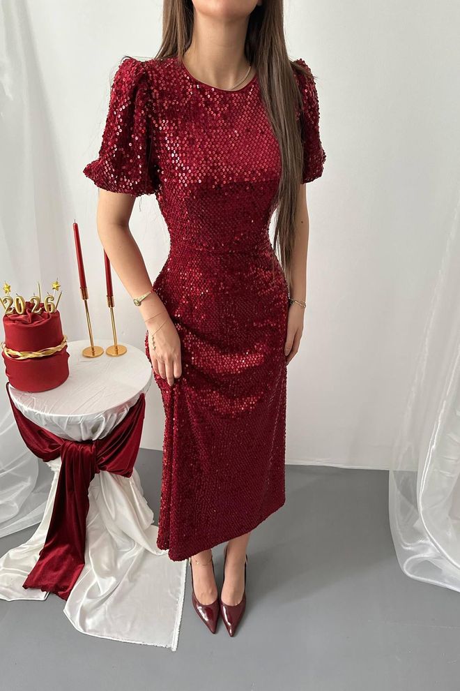 Elisa Sequin Dress Claret Red Wholesale Clothing 4