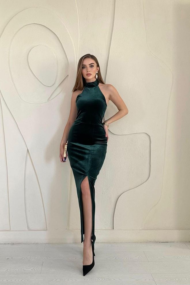 Elisa Off Shoulder Velvet Dress Emerald Wholesale Clothing Elegant