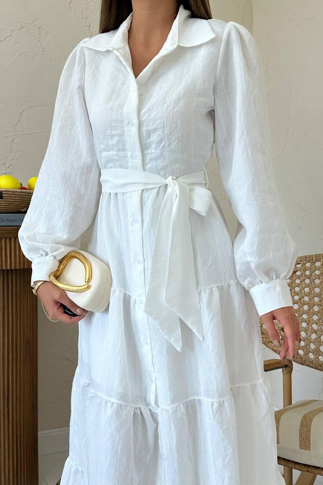 Elisa White Modest Elegant Maxi Shirt Dress Wholesale Clothing Casual