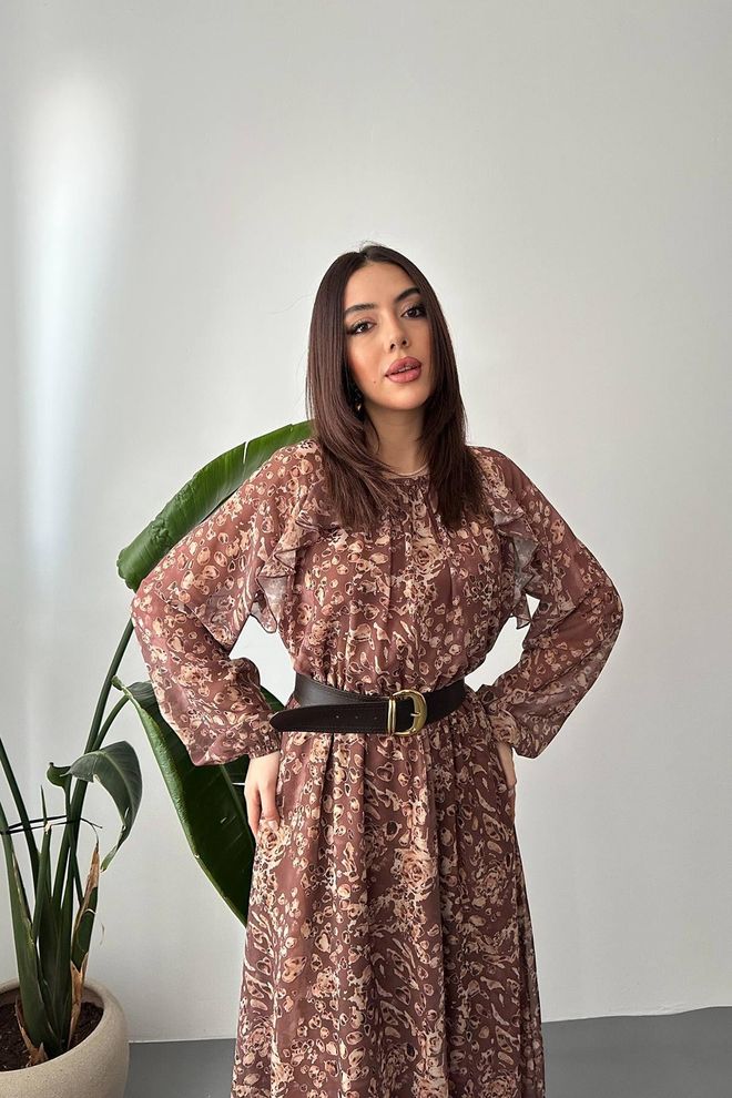 Elisa Brown A Line Maxi Dress With Animal Print Wholesale Clothing 1