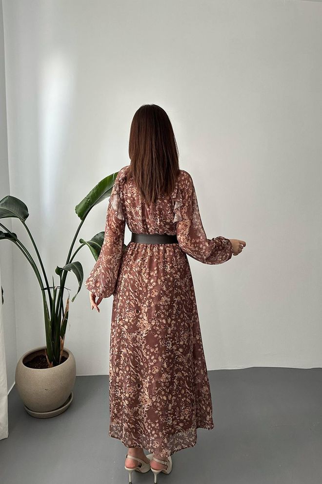 Elisa Brown A Line Maxi Dress With Animal Print Wholesale Clothing Spring