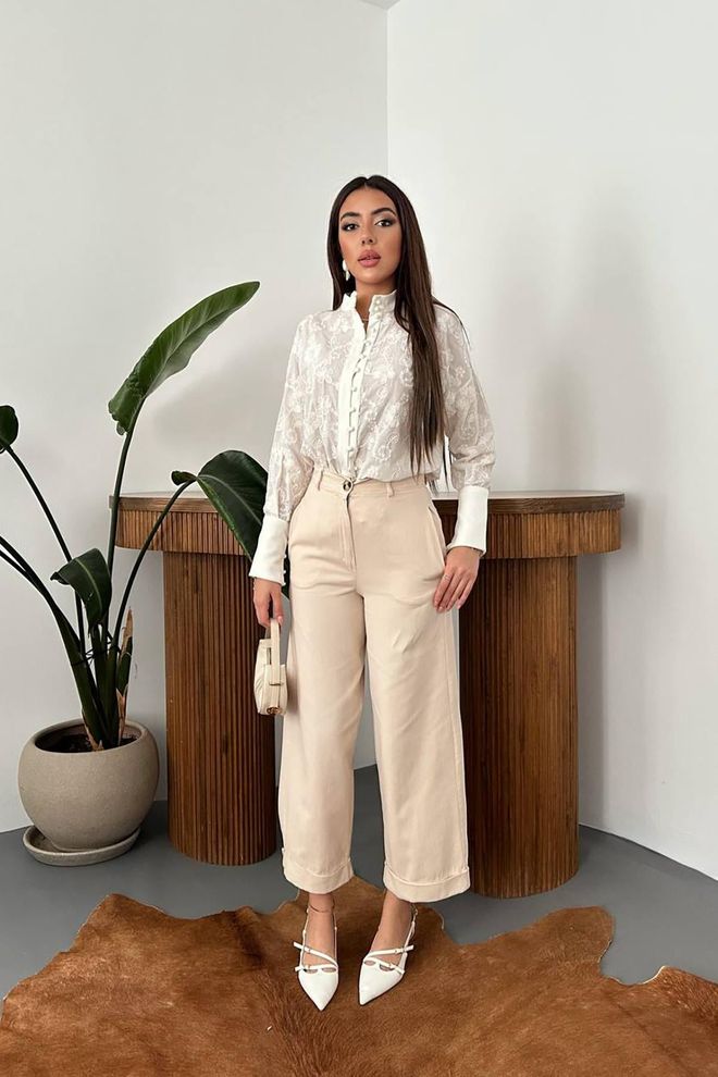 Elisa Beige Culottes Pants With Wide Leg And Slant Pockets Wholesale Clothing Casual
