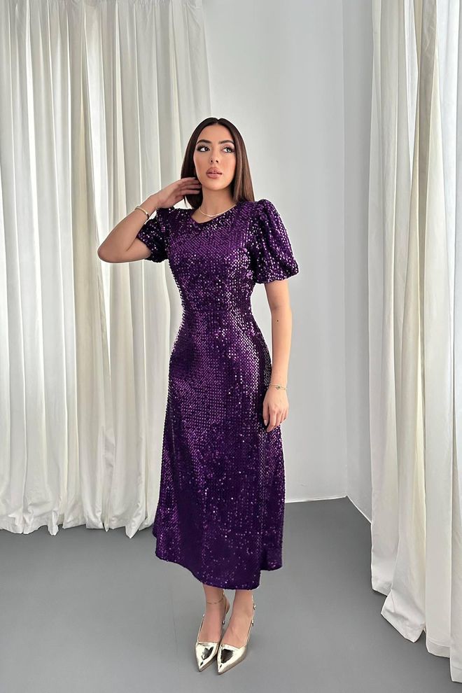 Elisa Elegant Purple Fit And Flare Midi Dress Wholesale Clothing Elegant
