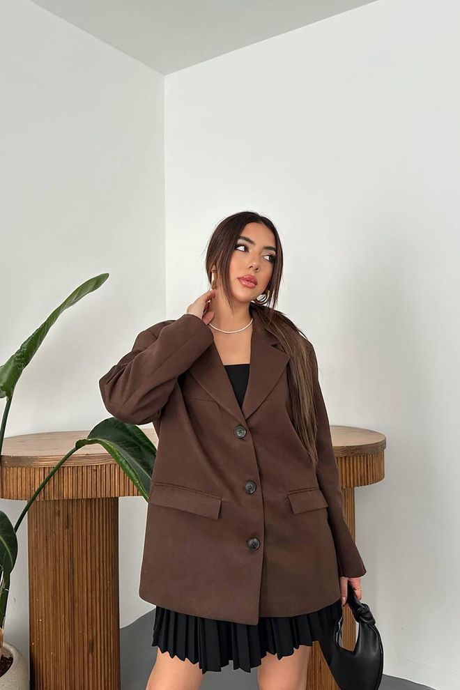 Elisa Brown Formal Vintage Single Breasted Blazer Jacket Wholesale Clothing 1