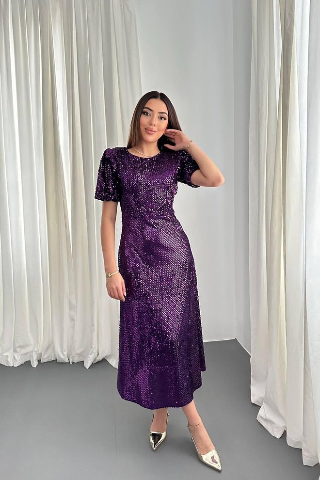 Elisa Elegant Purple Fit And Flare Midi Dress Wholesale Clothing No Fabric